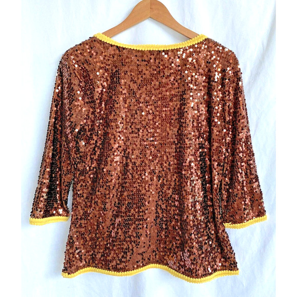 IMAN Bronze Metallic Sequin Blazer Jacket Yellow trim Size M NWOT - Picture 3 of 4